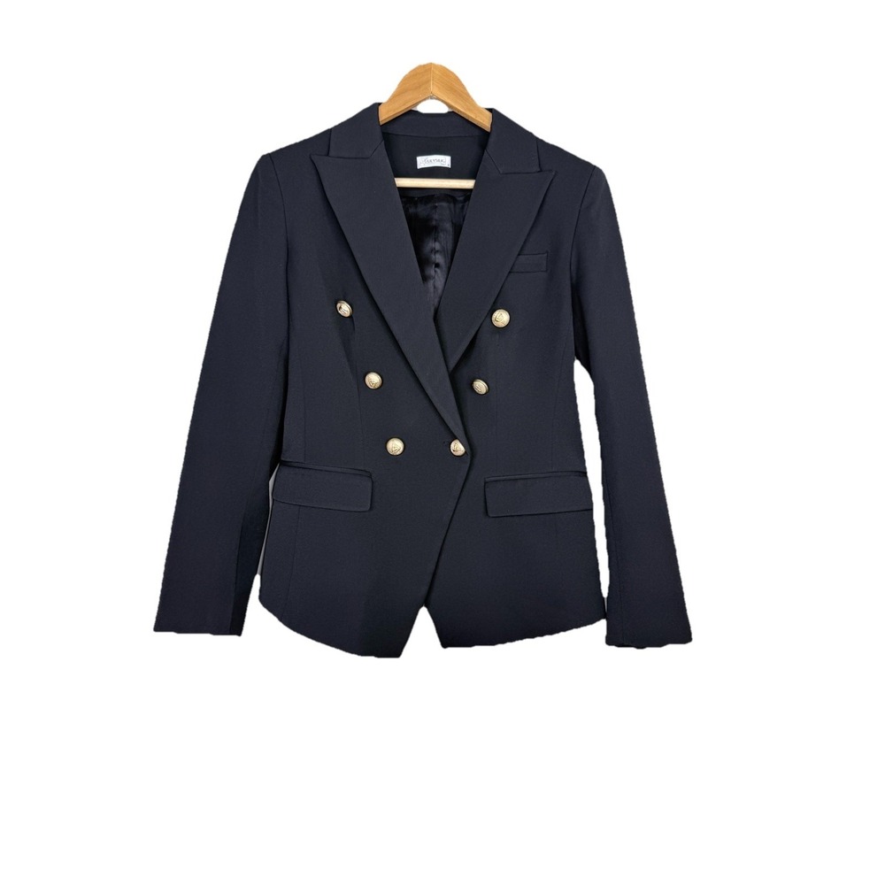Lilysilk BLACK Double-Breasted Poly-Blend BLAZER Gold Buttons Silk Lined Sz M